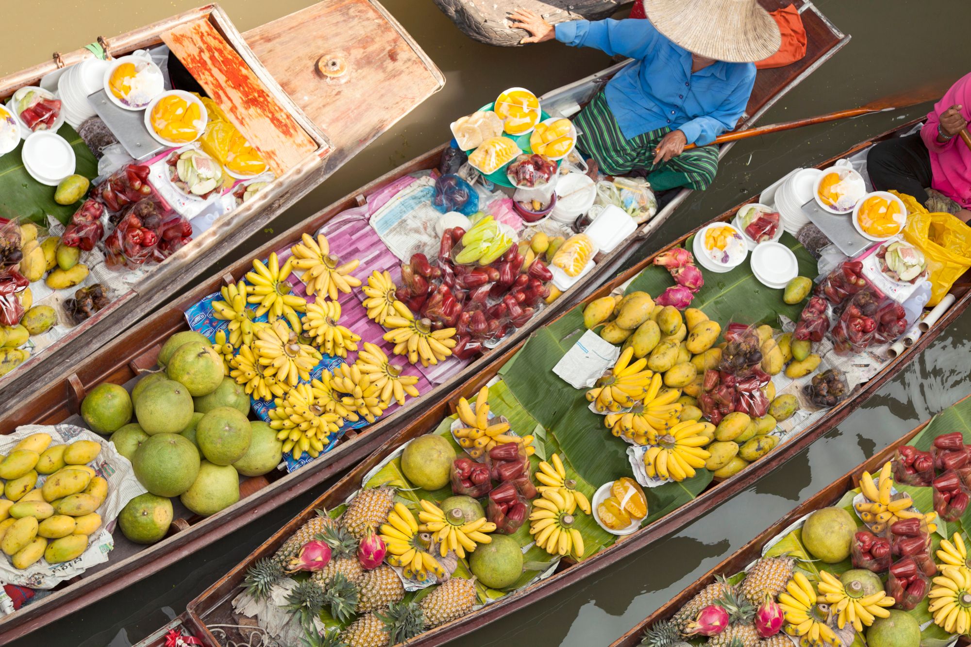 Thailand Bangkok Damnoen Saduak drijvende markt closeup